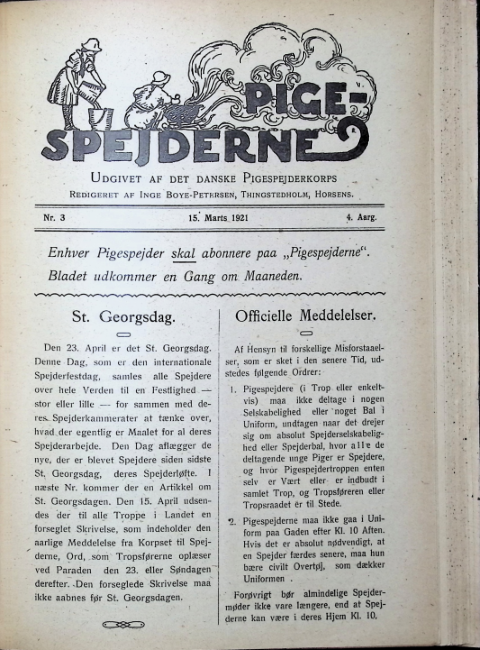 Forside: Pigespejderne 1921 årg 4 nr. 3